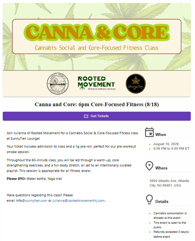 Canna and Core: 6pm Core-Focused Fitness